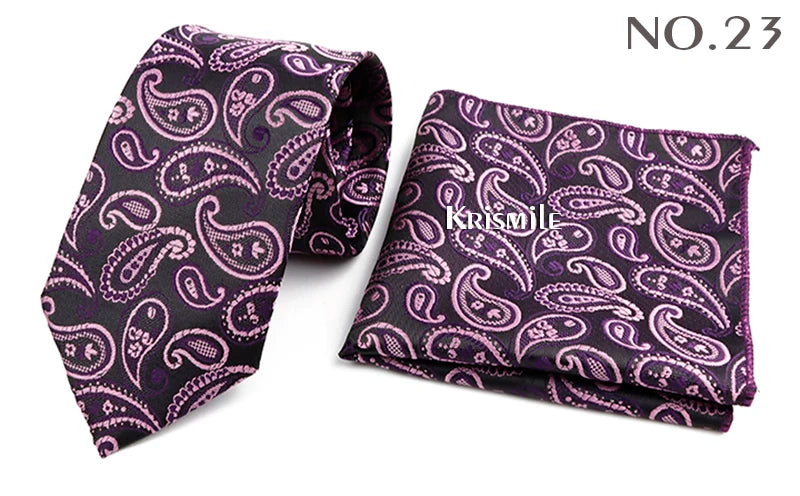 Novelty Paisley Tie Pocket Square Set For Men Skinny Slim 6cm Necktie Fit Business Wedding Party Stage Host Daily Wear Accessory
