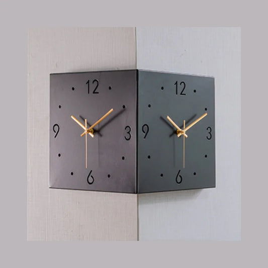 Creative Corner Wall Clock Square Simple Double Sided Wall Clock with Arabic Numeral Scale Analog Silent Wall Clock Home Decor