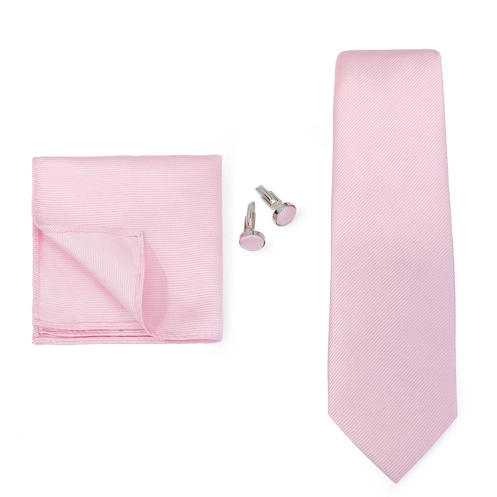 Necktie Fashion Brand Handmade Solid Necktie Handkerchief Cufflinks Set For Men Ties Suit Shirts Wedding Accessories Man Gifts