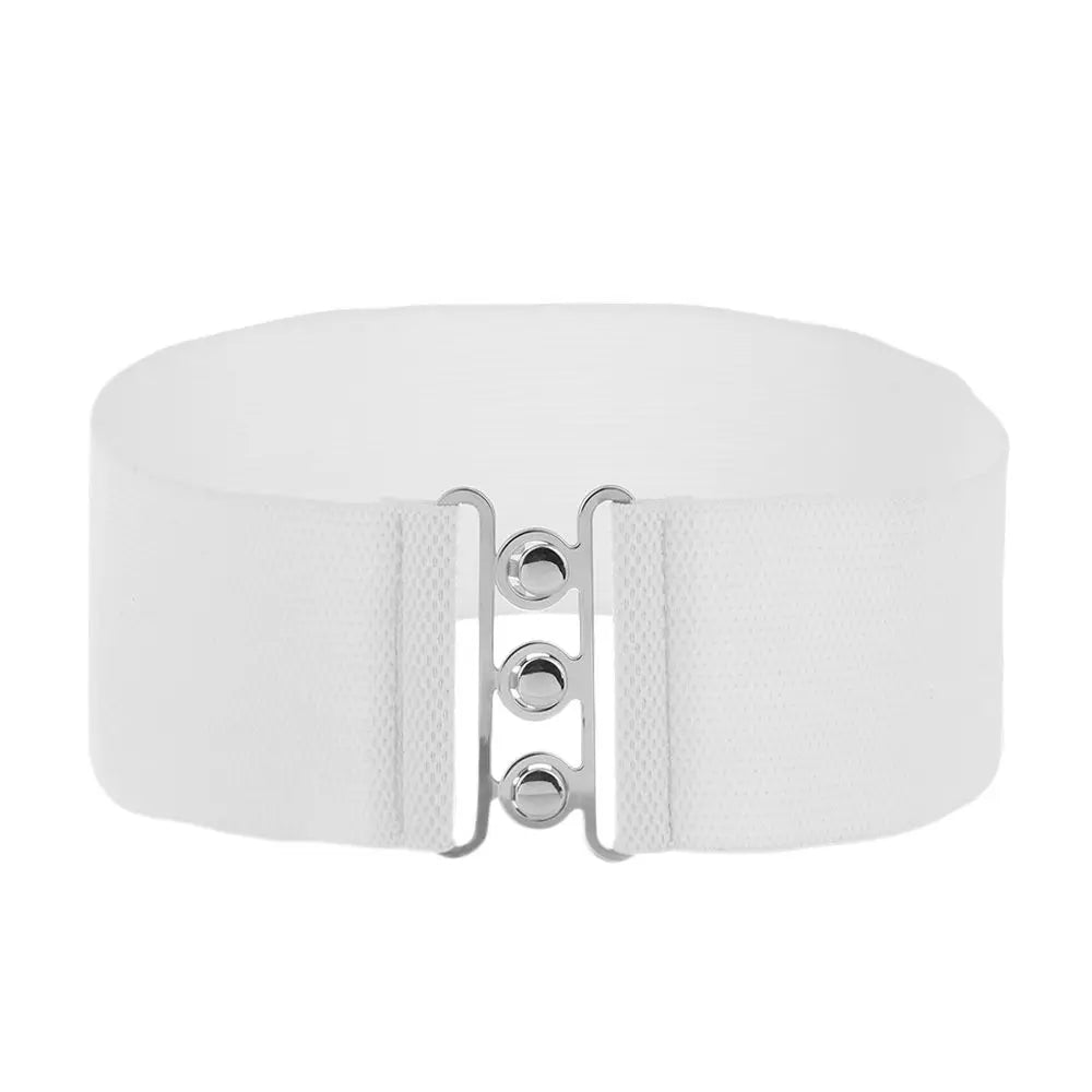 Women Fashion Wide Elastic Belt Metal Buckle Cinch Waistband Ladies Dress Waist Band Fashion Accessory