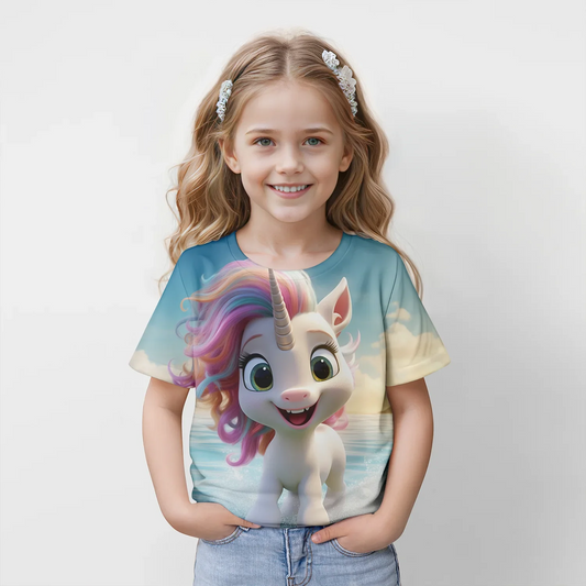 Tricou pentru copii 2025: Grafică 3D Unicorn - Tehnologie inovatoare de imprimare
