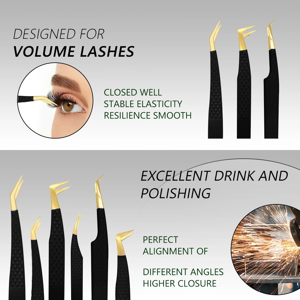 Eyelash Tweezer Black Stainless Steel Superhard Precision Anti-Static Tweezers Grafting Lashes Extension Supplies Makeup Tools