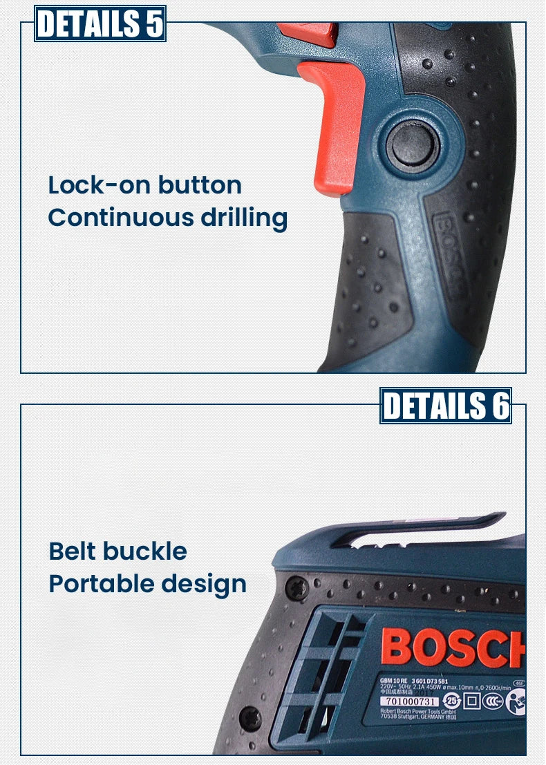 Bosch Electric Drill Screwdriver Gbm 400/6RE/10RE Rotary Drill 220V Adjustable Speed Strong Driller Power Tool for Wood Metal