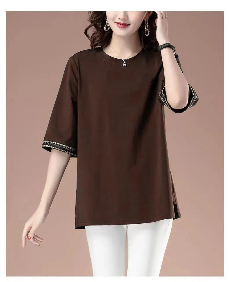 Short-sleeved T-shirt for women spring and summer new loose mid-sleeved sweatshirt mid-length top