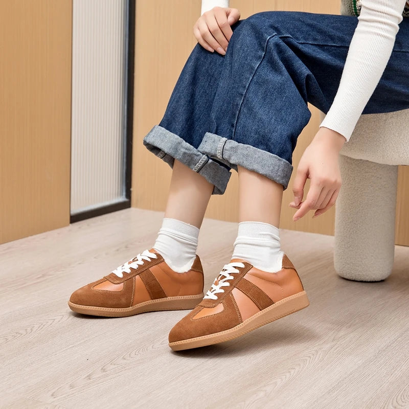 Winter Sneakers Women Genuine Leather Women German Training Shoes Non-slip Sneakers For Women Large Size Velvet Sneakers Female