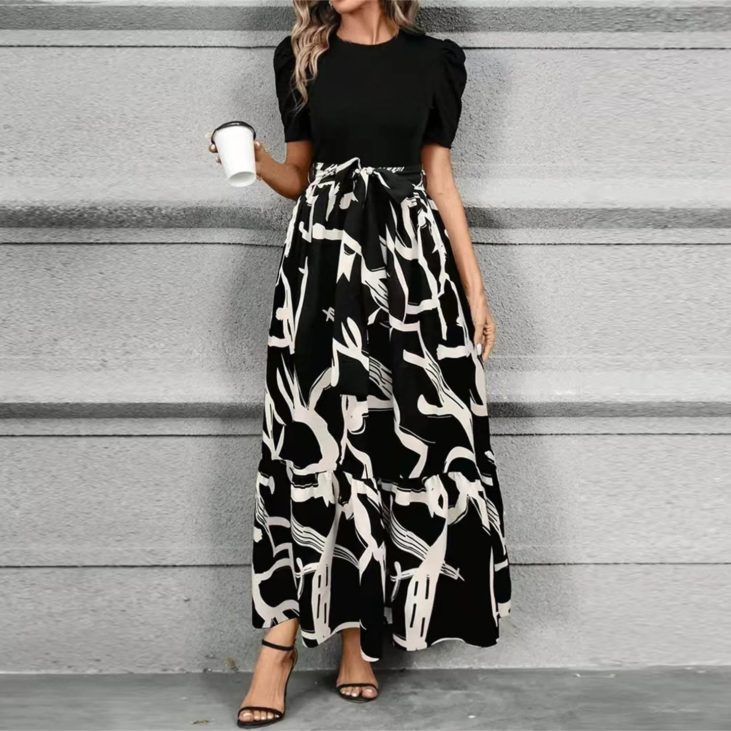 Spring Elegant Dress For Women Bow Tie Waist Cinched Dress A-Lin Flowing Skirt Office Women'S Clothing High Waisted Fashion Dres