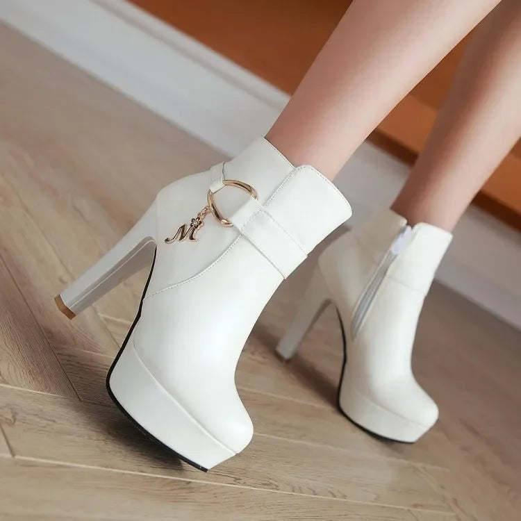 Elegant Short Boots Women Shoes Autumn Winter Women's Ankle Boot Platform Sweet Black White Pink Heeled Party Shoes Ladies