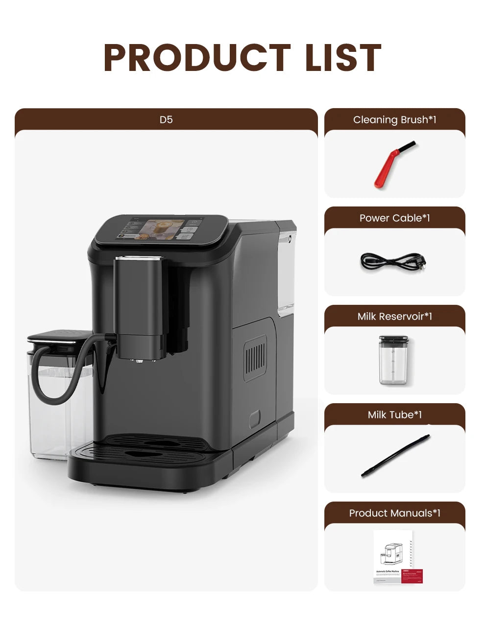Mcilpoog WS-D5 Automatic Coffee Machine - Smart Wi-Fi , 12 Coffee Varieties, Touchscreen & Built-In Frother/1.5L Tank for Home