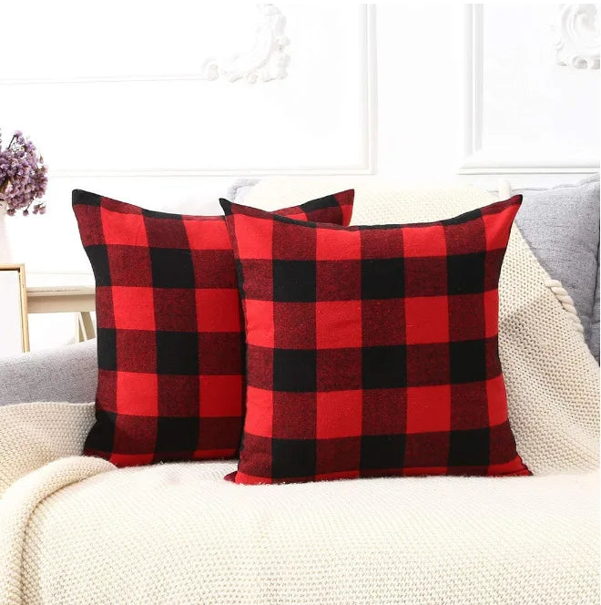 Pack of 2 Christmas Plaid Decorative Throw Pillow Covers Scottish Tartan Cushion Case for Farmhouse Home Holiday Decoration