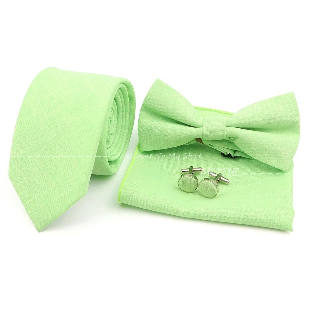 Set de accesorii bărbătești cu design nou, 27 de culori: batistă clasică din bumbac, butoni, papion pentru nuntă, petrecere, cadouri