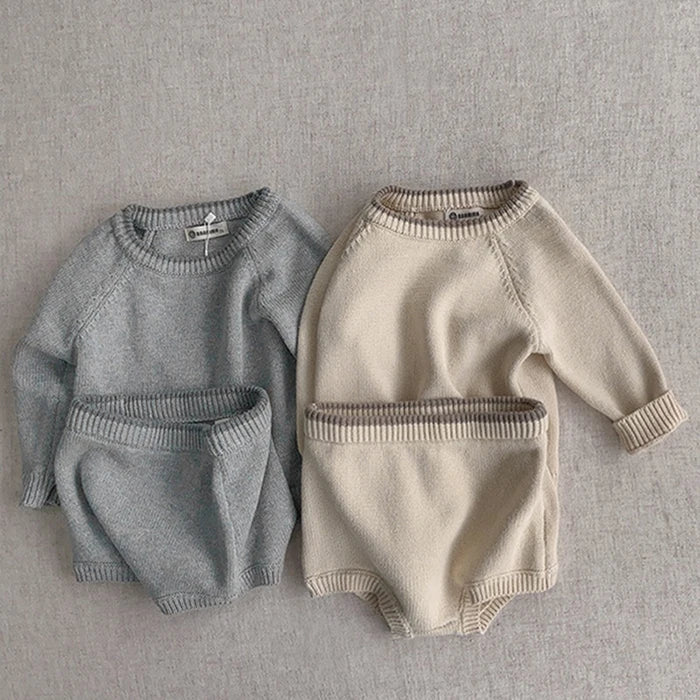 KoreanKnit BabySet Langarm - Größe 1-3J, Gestrickt, Shorts