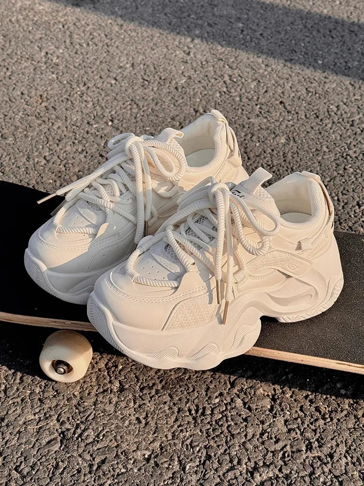 YSHUNIJ Plateau Sneaker Damen - Weiß 3cm Absatz Passt