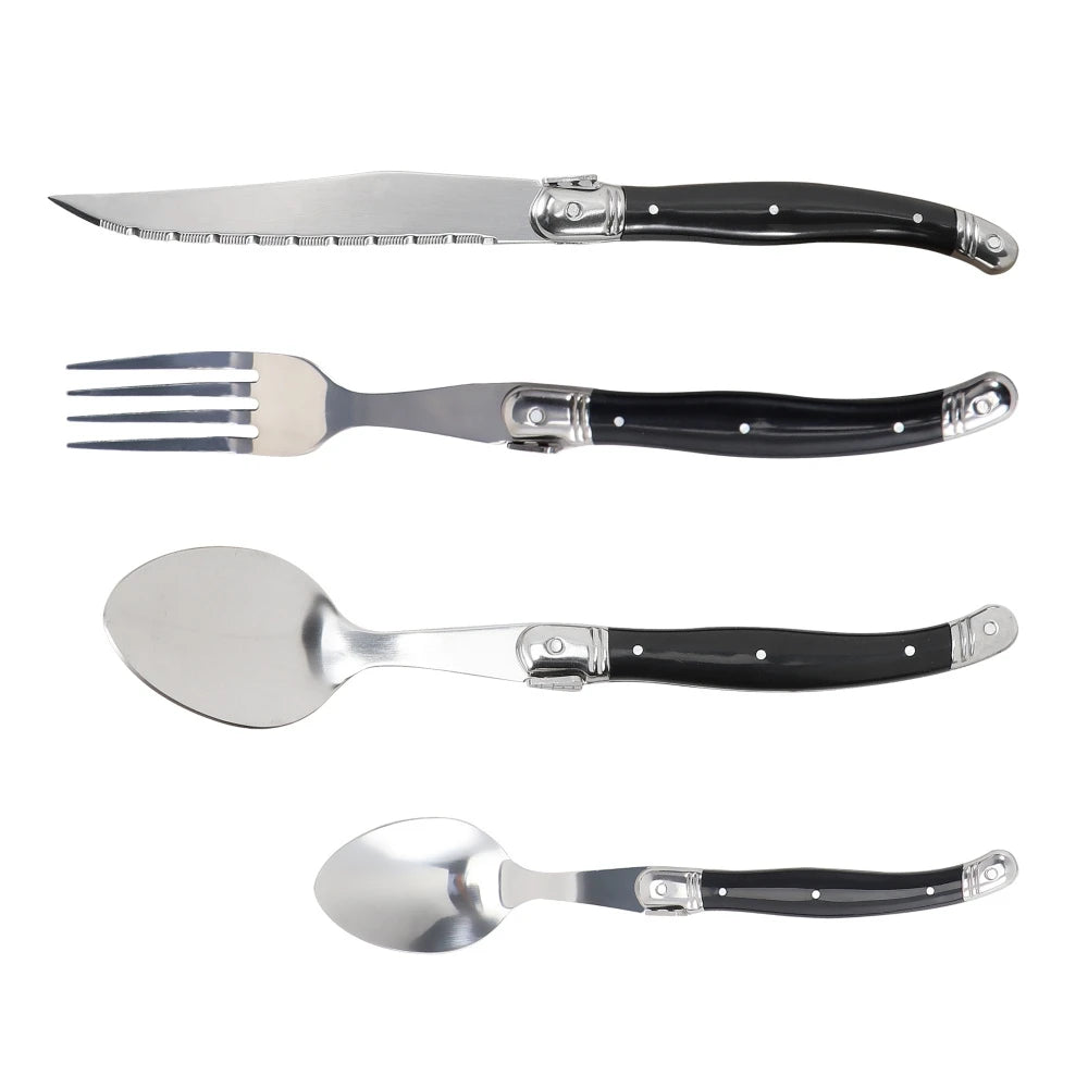 Besteck-Set 2025: Jaswehome 3/4/5pcs Stainless Steak Knife Butter Knife Fork - Soup Tea Spoon Ergonomic Black Flatware Western-Style Tableware Collection