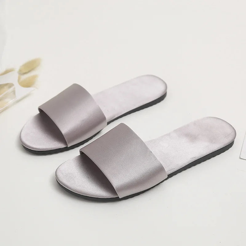 Women Beach Slippers 2024 Summer Flat Shoes Woman Slip On Slides Silk Style Female Slip On Sandals Girls Indoor Outdoor Slippers