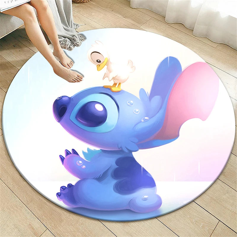 Stitch Cartoon HD Printed Round Carpet for Living Room Rugs Camping Picnic Mats Flannel Anti-Slip Rug Yoga Mat Gifts