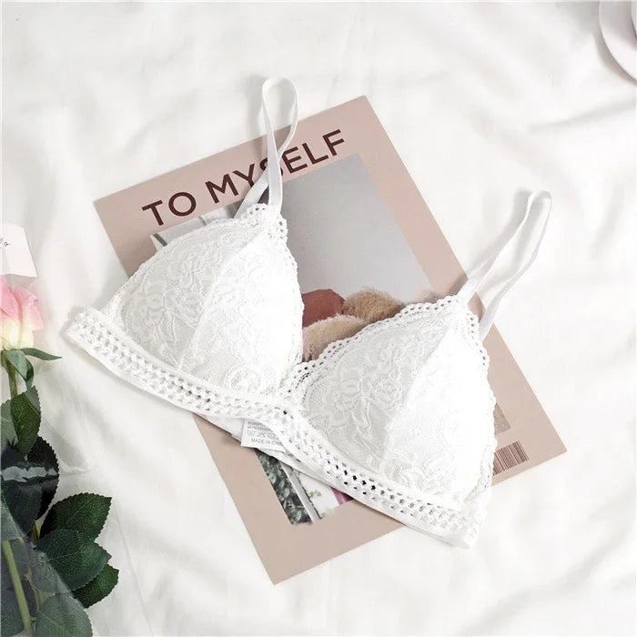 Lace Embroidery Bra Women elegant Deep V Underwear Floral Brassiere Stretch Seamless Push Up Lingerie Bralette Triangle Cup Padded