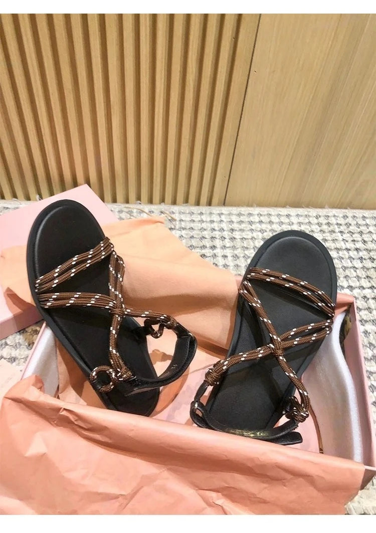 Damen Seil-Knoten Zehentrenner Sandalen - Weiche Sohle Komfort Sommer - Geflochtene Riemen Fashion Sandalen
