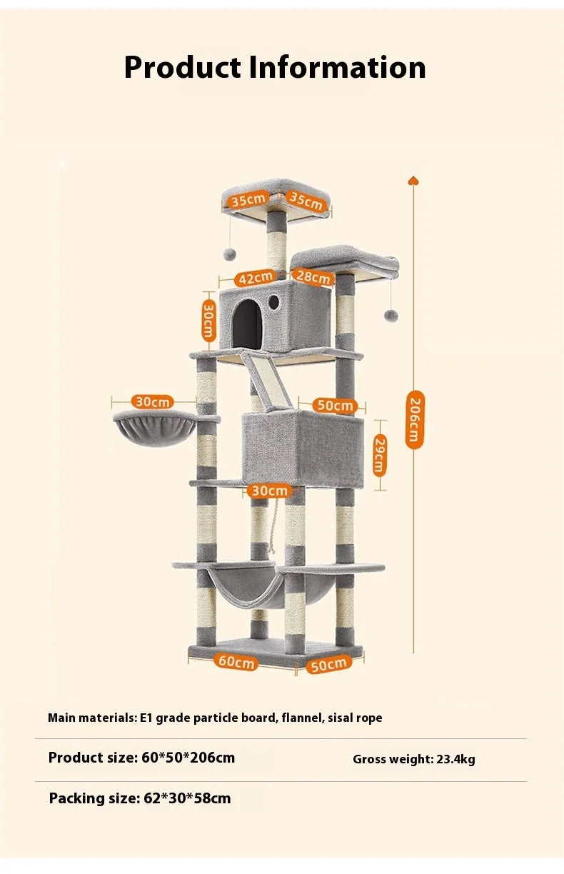 Large Cat Tree Tall Cat Tower for Indoor Cats Multi-Level Plush Cat Condo with Scratching Posts Scratching Boards Perches Caves