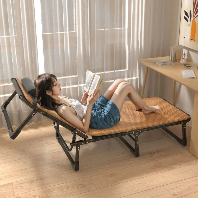 GIANXI Summer Rollaway Bed Outdoor Recliner Cool Pad Adjustable Bed Adult Lightweight Portable Camping Bed Easy Storage Crib