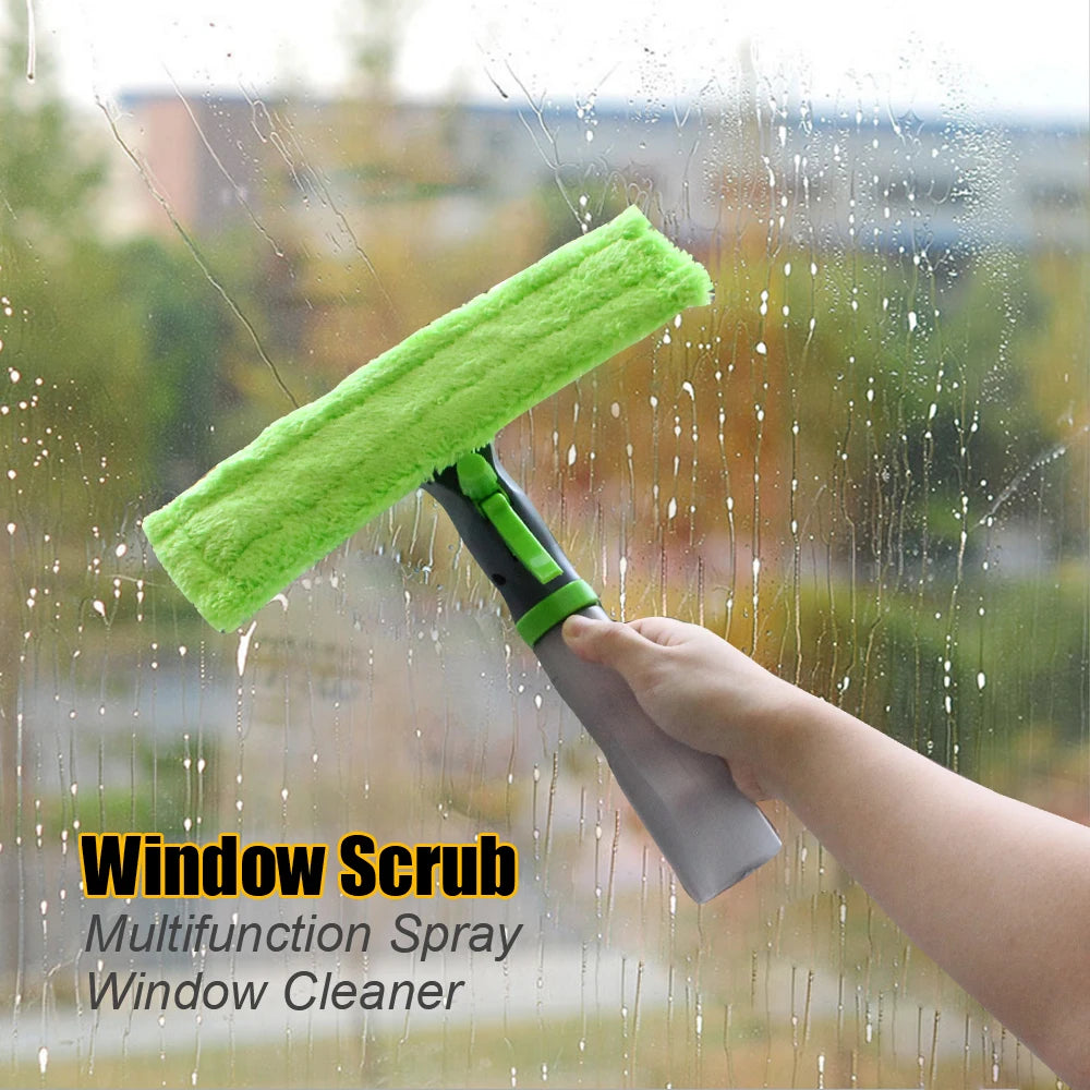Spray Scraper Brush Water Spray Window Cleaner Glass Scraping Wiper Microfiber Cloth Pad Kit Household Cleaning Tool 3 in 1