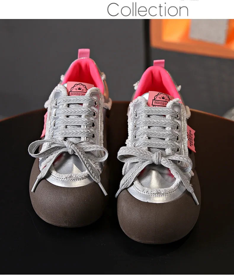 Women Flat New Wave Platform Sneakers Female Autumn New Round Toe Mixed Colors Women Casual Shoes Comfortable Breathable Loafers