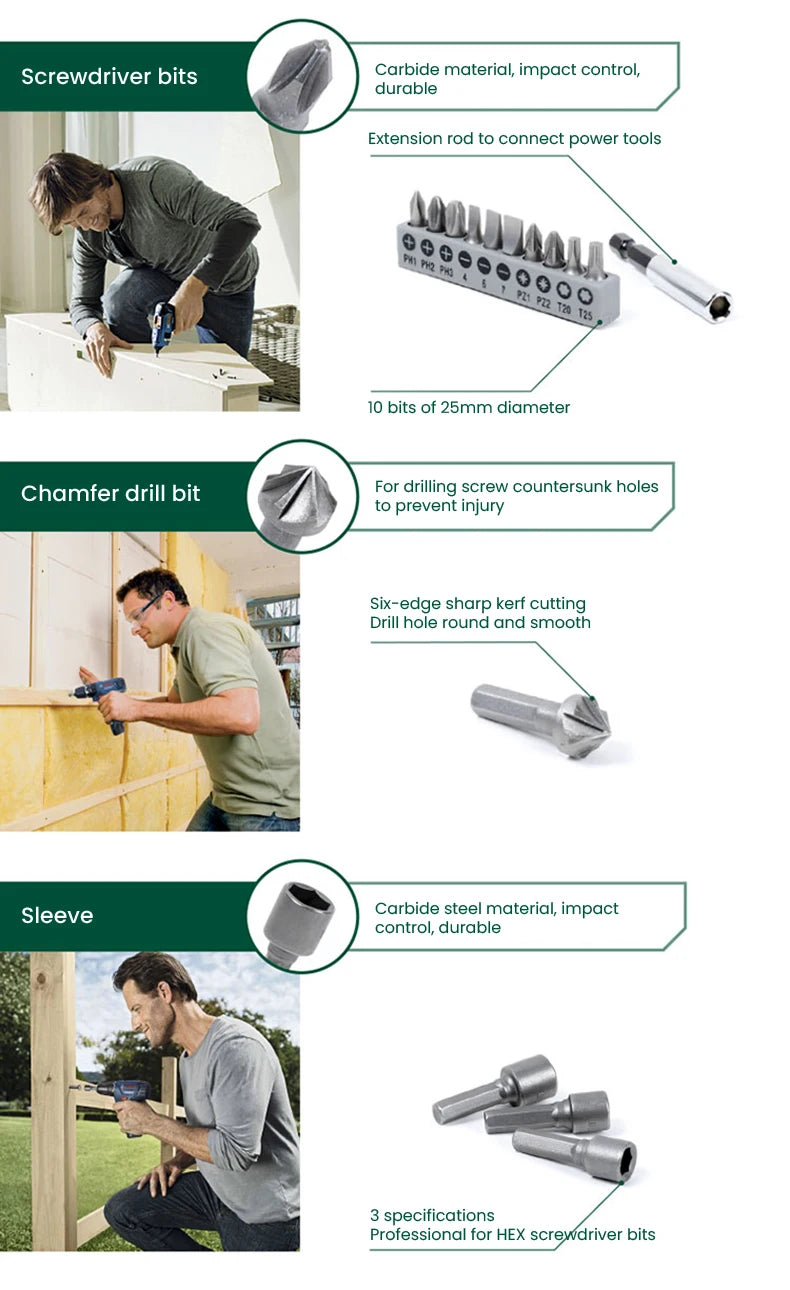 Bosch 33Pcs Drill Bits Screwdriver Bit Mixed Kit 2-8mm High-Speed Steel Drill Bit Screwdriver Head Mix Set for Wood/metal/stone