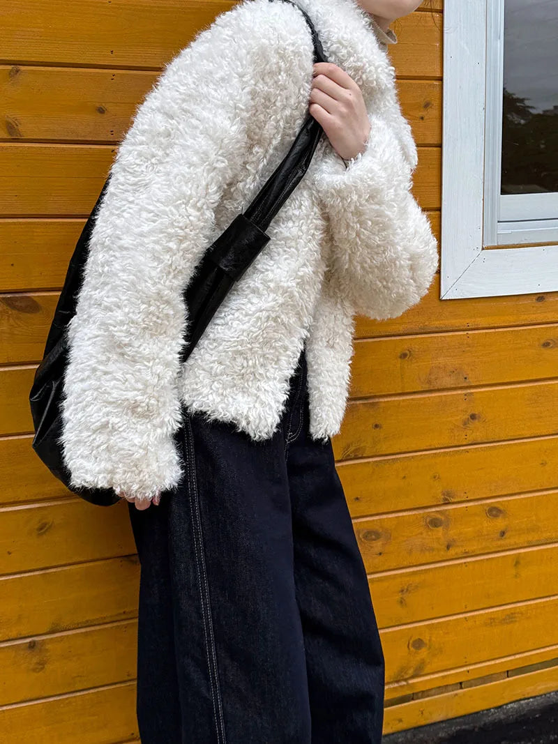 Harajuku Lammwolle Mantel Warm - Dicke, Taschen, L/XL