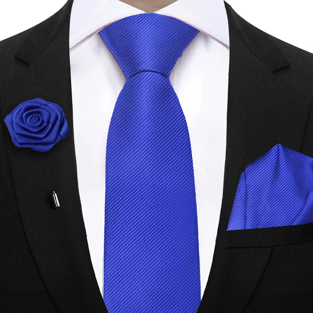 Simplicity Mens Ties Solid NeckTie Pocket Square Floral Brooch Set Men's Wedding Tie Suit Accessories Fit Group Holiday Party
