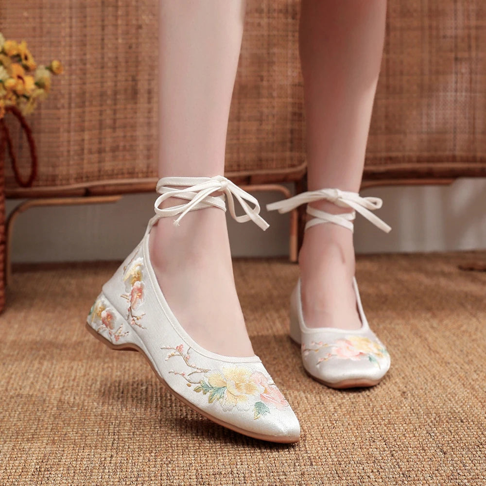 Ballerinas 2025: Veowalk Long Ankle Strap Summer Women Gauze Mesh - Embroidered Ballet Flats Breathable Comfortable Walking Shoes Elegant Lady Collection