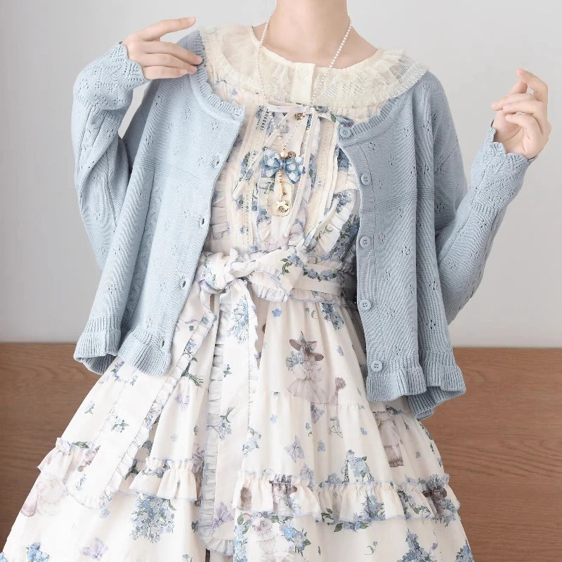 UZSCCN Lolita Cardigan O-Ausschnitt Rüschen - Größe Regular, Strickgewicht Mittel, Regular Fit