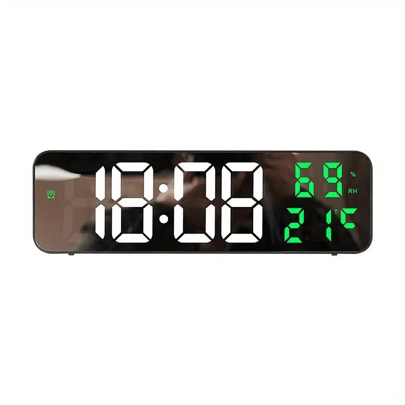 Led Wall Clock Large Screen Digital Mirror Adjustable Brightness Temp Humidity Date Display Alarm Clocks for Home Living Room