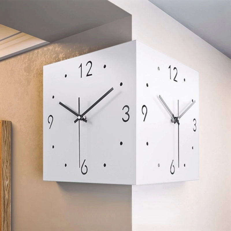 Creative Corner Wall Clock Square Simple Double Sided Wall Clock with Arabic Numeral Scale Analog Silent Wall Clock Home Decor