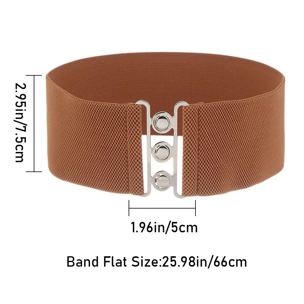 Women Fashion Wide Elastic Belt Metal Buckle Cinch Waistband Ladies Dress Waist Band Fashion Accessory