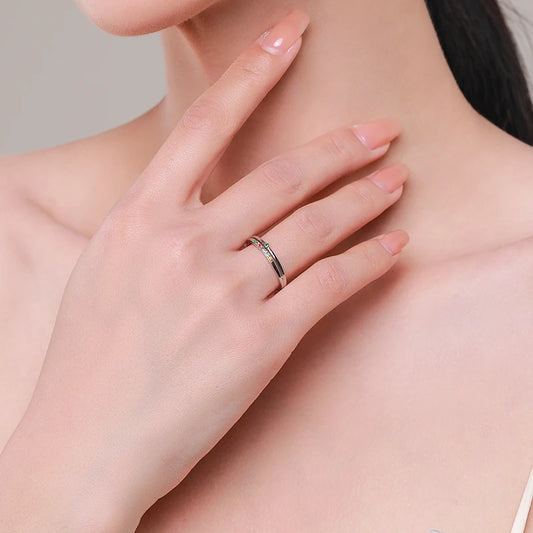 MODIAN 925 Sterling Silver Rainbow Cubic Zirconia Double Layer Ring For Women Geometric Design Ring Fashion Fine Jewelry Gifts