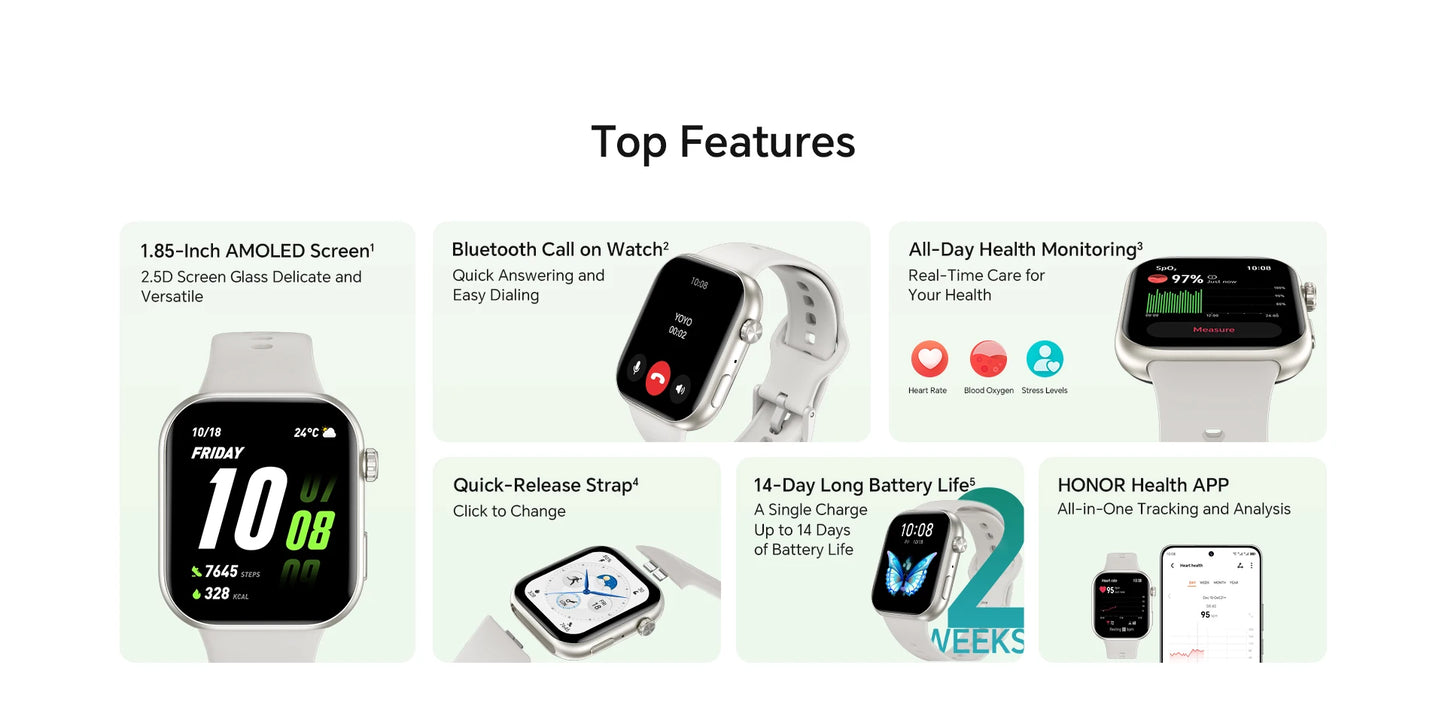 Global Version HONOR CHOICE InFoWear Watch 2i Smartwatch 1.85inches AMOLED Screen All-Day Health Monitoring Bluetooth Call