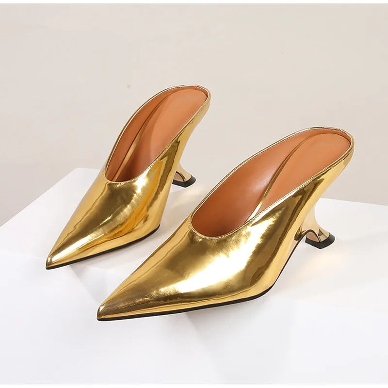 Elegant Pointed Toe Women Slippers Shoes Designer Shallow Fashion Spring Autumn Wedges High Heels Banquet Mule Zapatos De Mujer