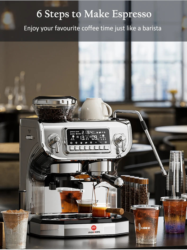 Mcilpoog TC530 Semi Automatic Coffee Machine with Grinder & Powerful Steamer,5.5-Inch Display,Coffee Maker for Home and Office.