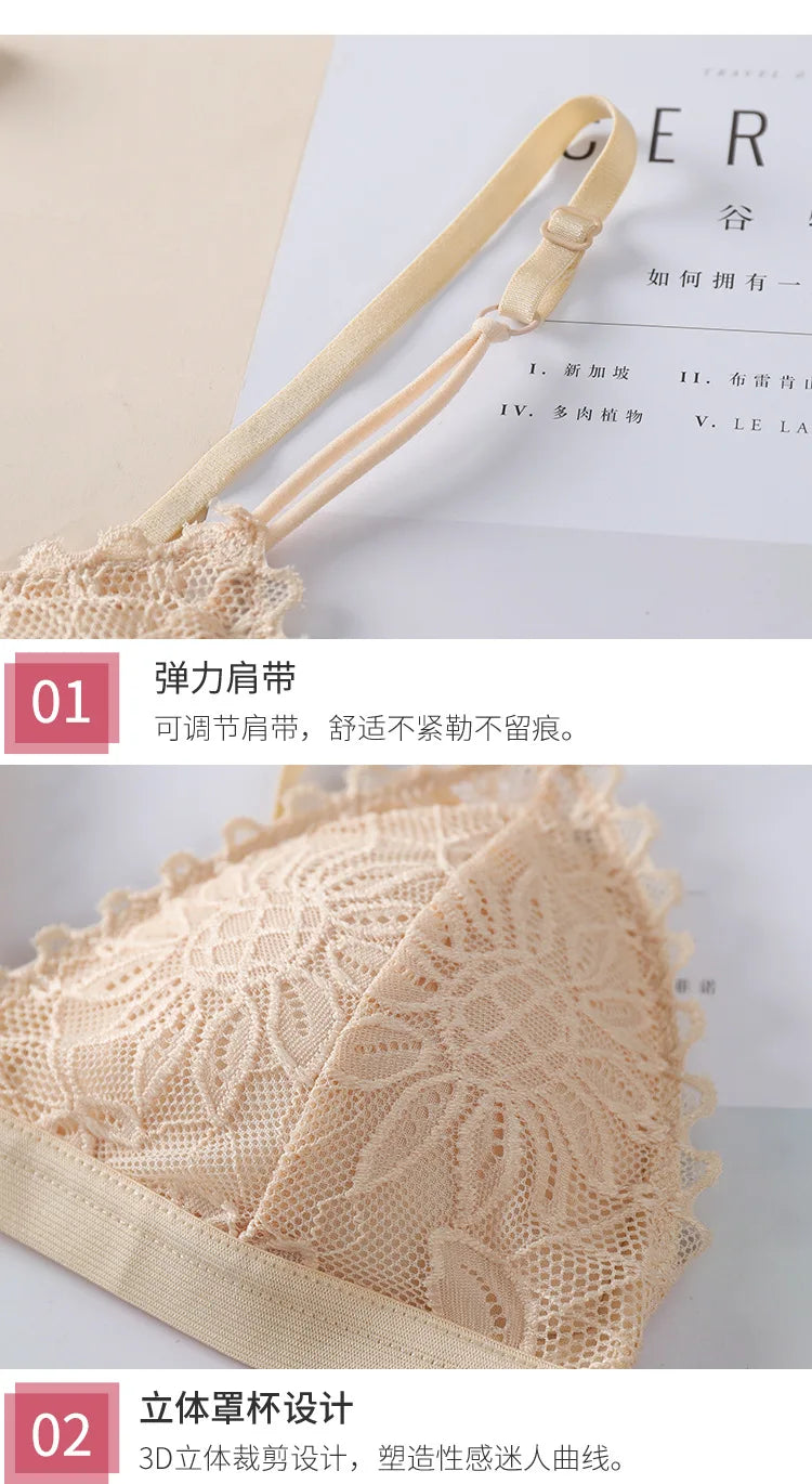 elegant Floral Lace Bra Top For Women Push Up Female Lingerie breathable Bralette Removable Pad Thin Fashion New Wireless Bras