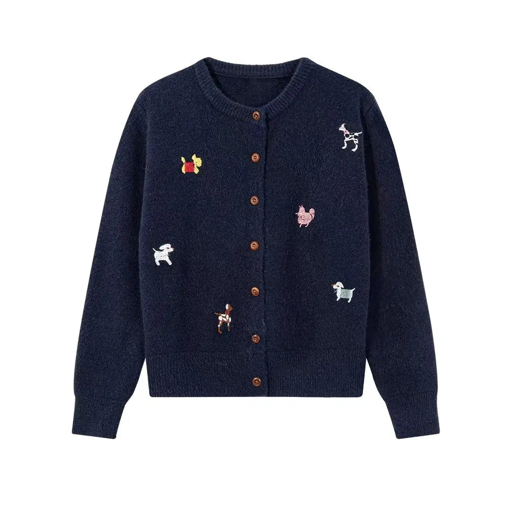 CN Zhejiang Hundemotiv Strickjacke Stickerei Moderner Schliff - Größe M, Polyester, Knopfleiste