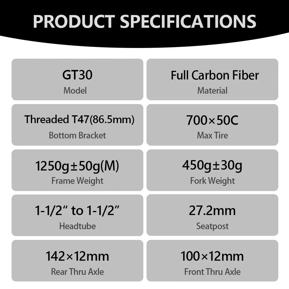 FARAOLLC GT30 Carbon Gravel Rahmen - T47 700Cx50C Disc