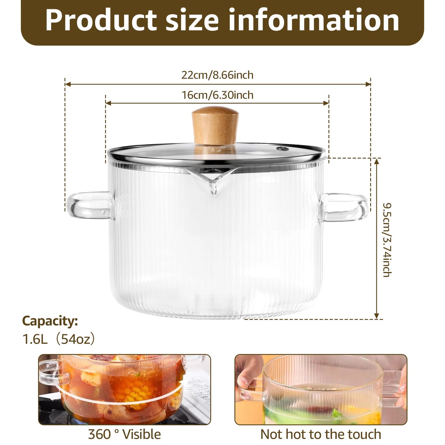 Glass Saucepan Clear Cooking Pot with Lid 16CM Heat Resistant Glass Soup Pot Dual Handles Glass Stovetop Kitchen Cooking Tools