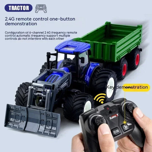 Mașină RC 1:24 aliaj telecomandată tractor jucărie cu faruri simulare camion electric de fermă set de jucării pentru copii în aer liber cadouri