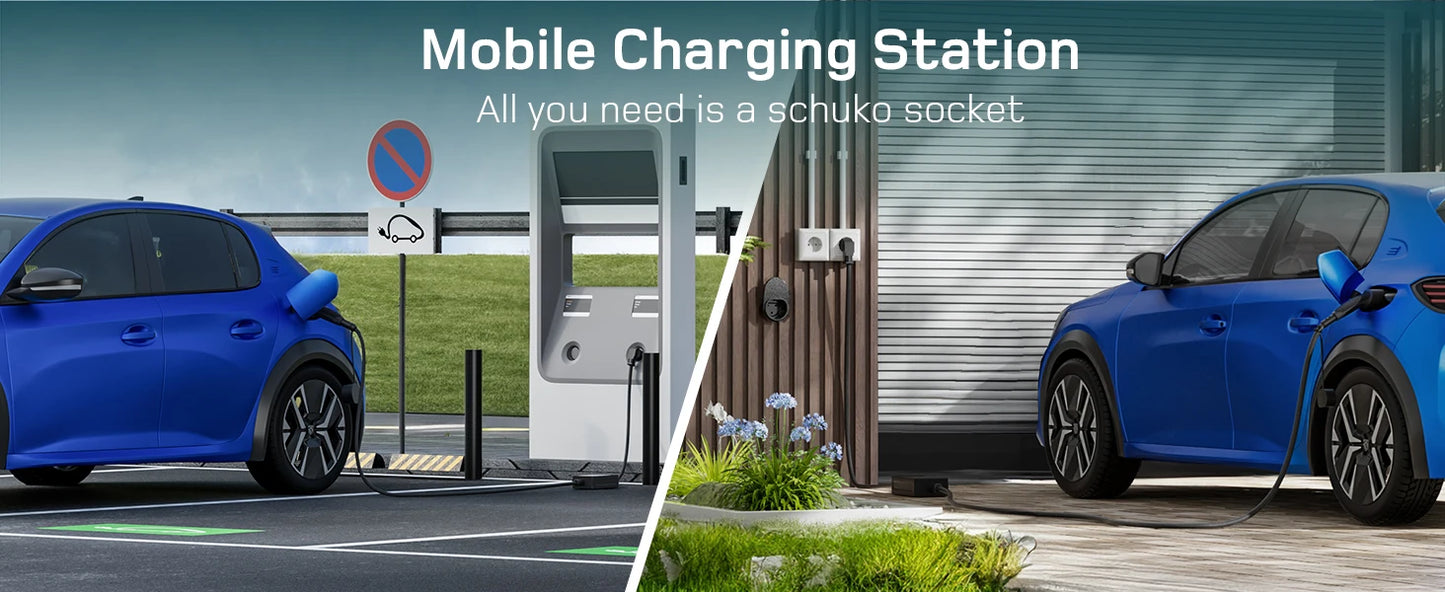 Elektroauto-Ladegerät Typ 2 16A 3,7kW Schuko mit Digitaldisplay 6m 8m 10m 15m 20m Ladekabel Mode 2 für Zuhause und Outdoor