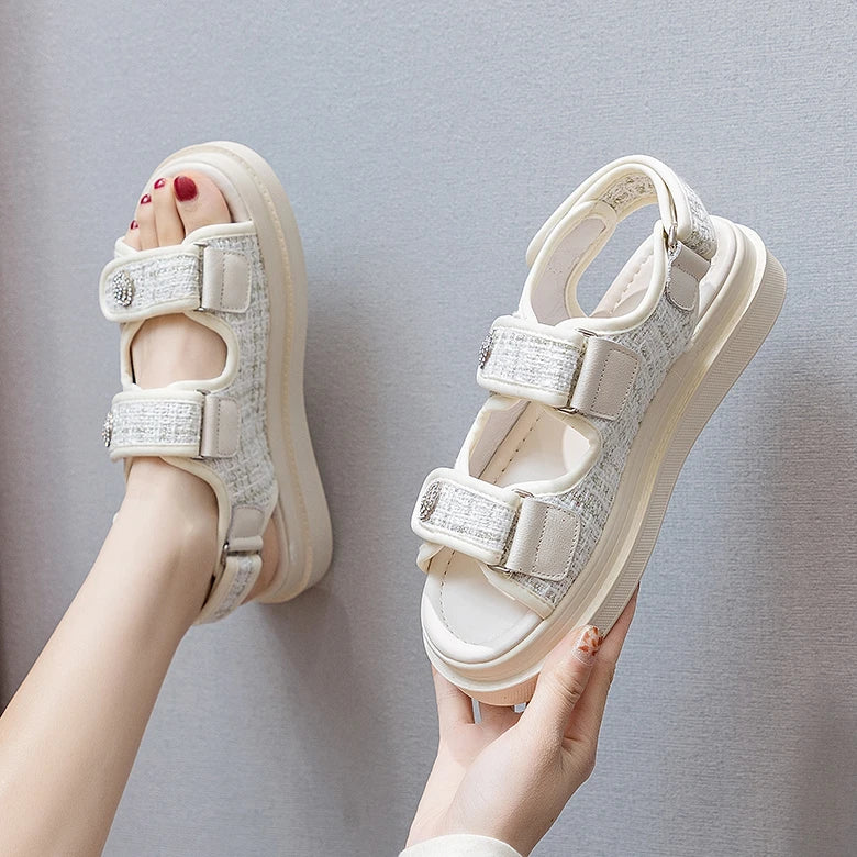 Luxury Woman Sandals Ladies Elegant Medium Heel Women's Shoes Flats Summer Platform Sandals Women 2025 New Designer Shoes Girls