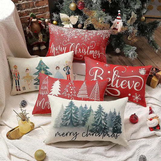 Merry Christmas Decorative Pillow Cover 30x50cm Linen Throw Pillowcase Christmas Cushion Cover Pillowslip For Sofa Home Decor