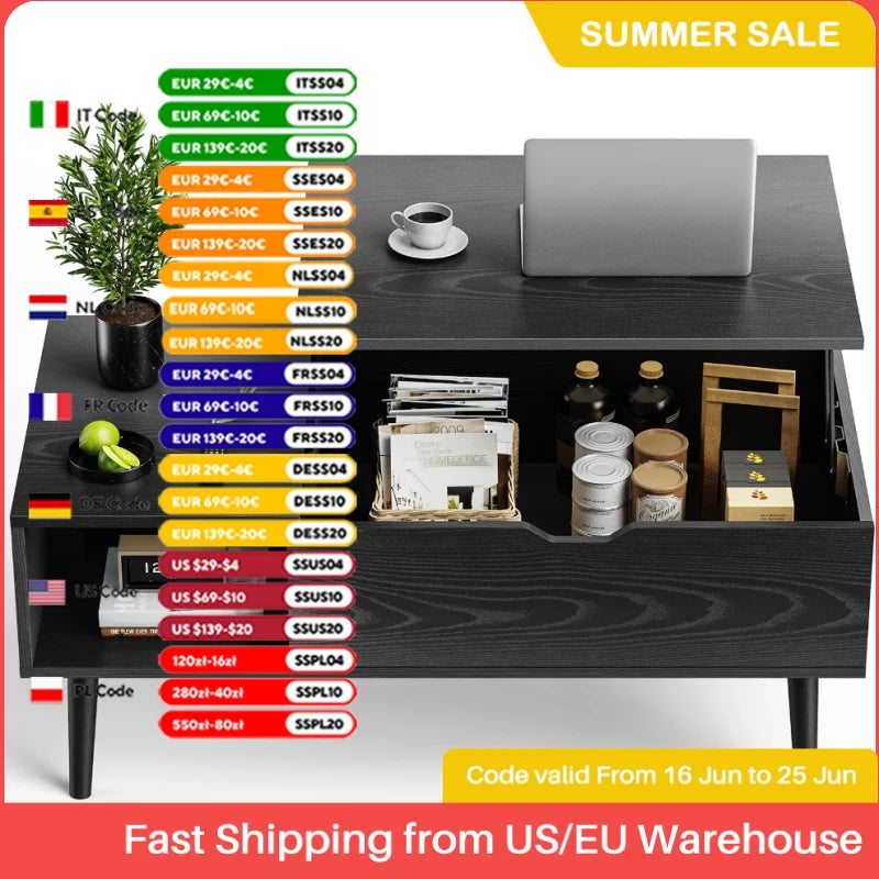 Couchtisch 2025: JHK Lift Top Coffee Tables Living Room - 39.37"x19.7" Desk Tea Wood Dining Adjustable Storage Collection