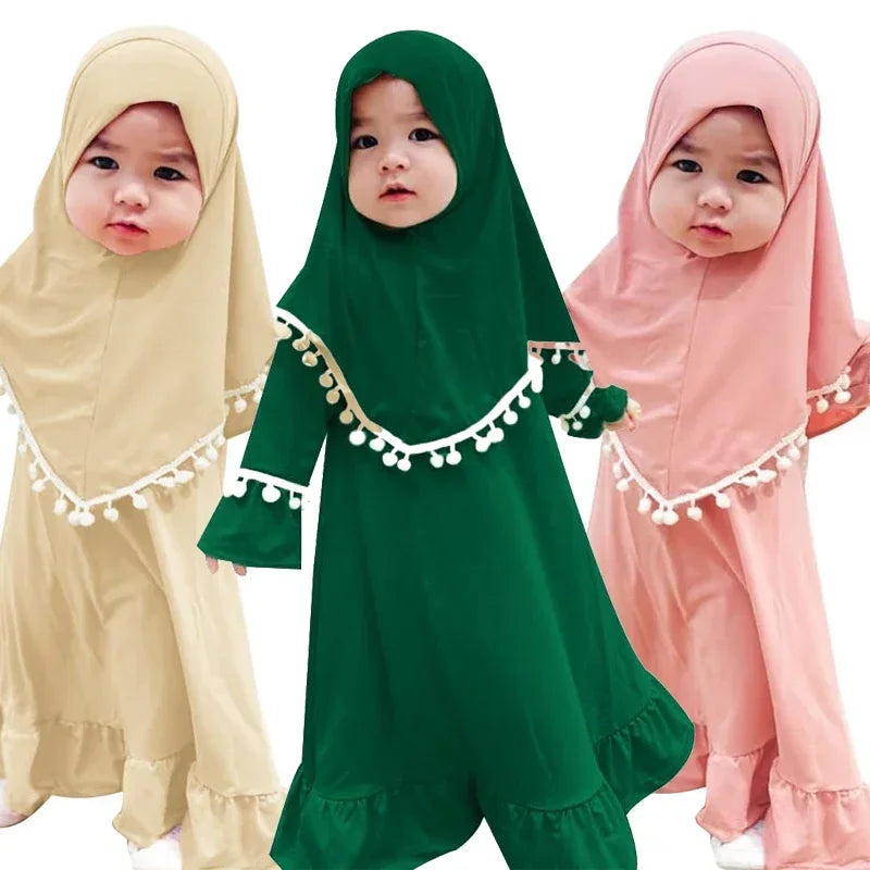 Henan EHF046 Mädchen Hijab Set Überkopf Schal - 2 Stk 110