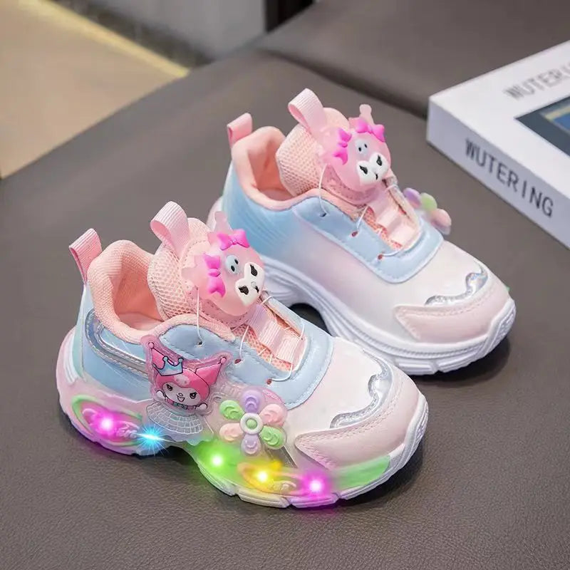 Sanrio Hello Kitty 2025 - Frühling Herbst Kinder Neu Sport Schuhe - Prinzessin Beleuchtung Casual Mädchen Rotierend Knopf Laufschuhe