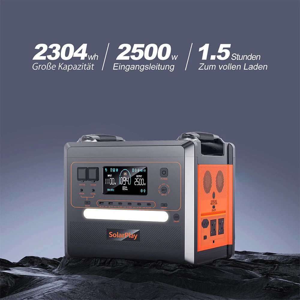 Powerstation 2025 - Q2402M Generator solar LiFePO4 2500W - Generator de curent de urgență cu undă sinusoidală pură, tip cărucior, cu 12 ieșiri