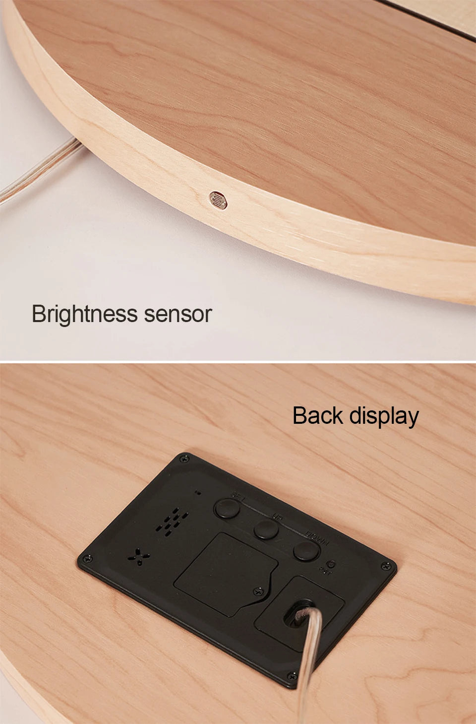 LED Digital Wall Clock Wooden Large Round Screen Automatic Brightness Adjustment 12/24H Hanging Clock Home Living Room Decor